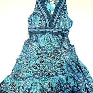 Sleeveless Turquoise Paisley Mini Dress